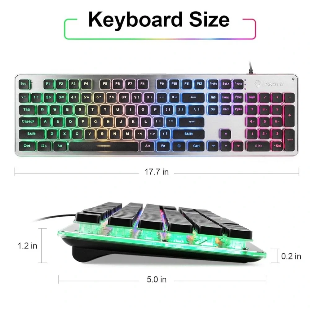 EUC LANGTU Membrane Gaming Keyboard Colorful LED Backlit Keyboard, USB Wired